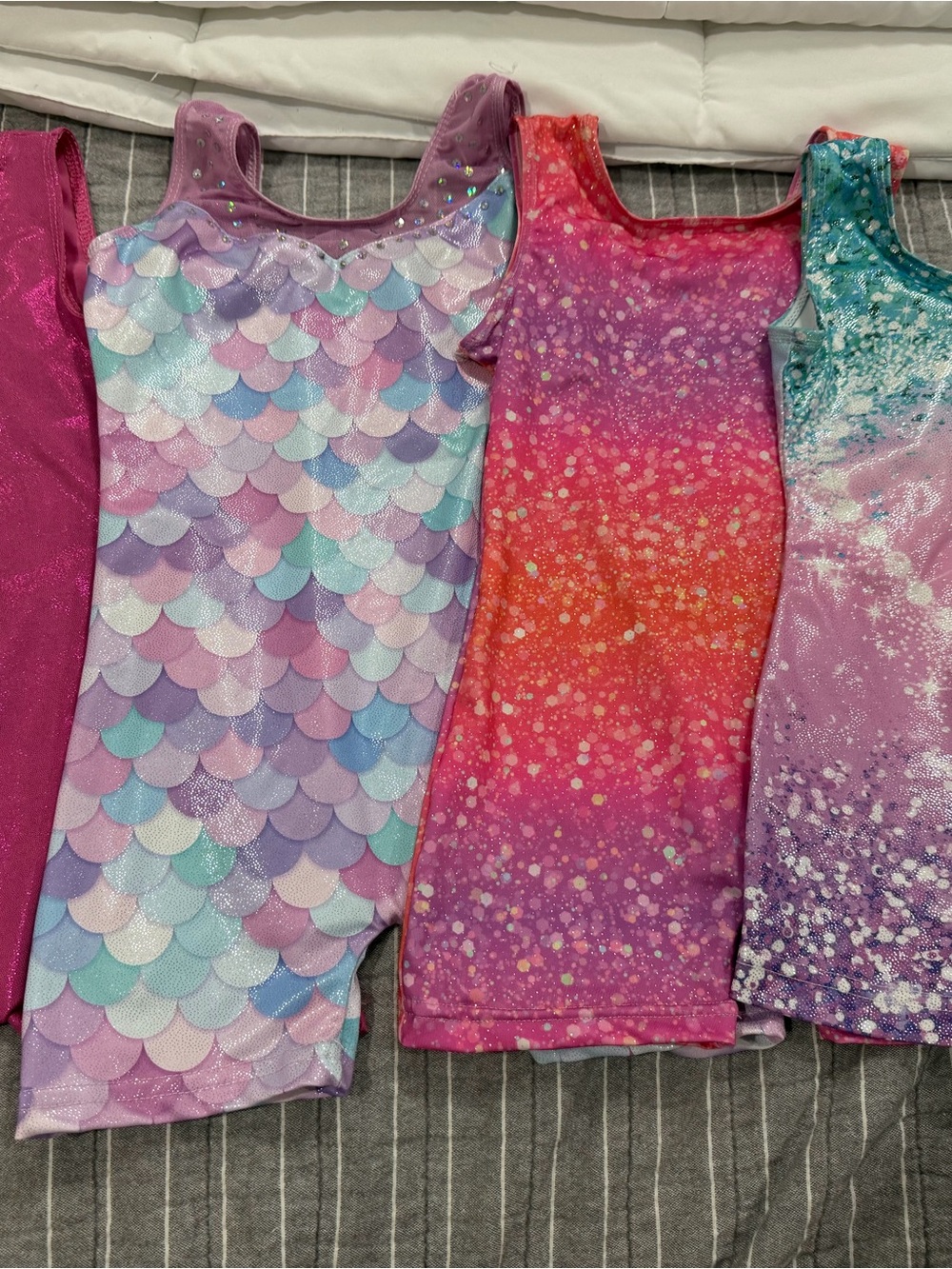 Kids Sparkle Mermaid Print Dance Costume - Purple Teal Pink
